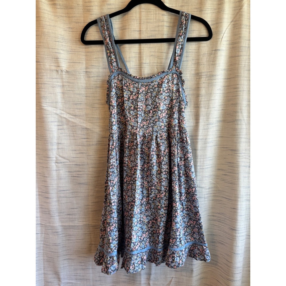 American Eagle Floral Mini Dress Blue Ditsy Ruffle Lace Up Back Small